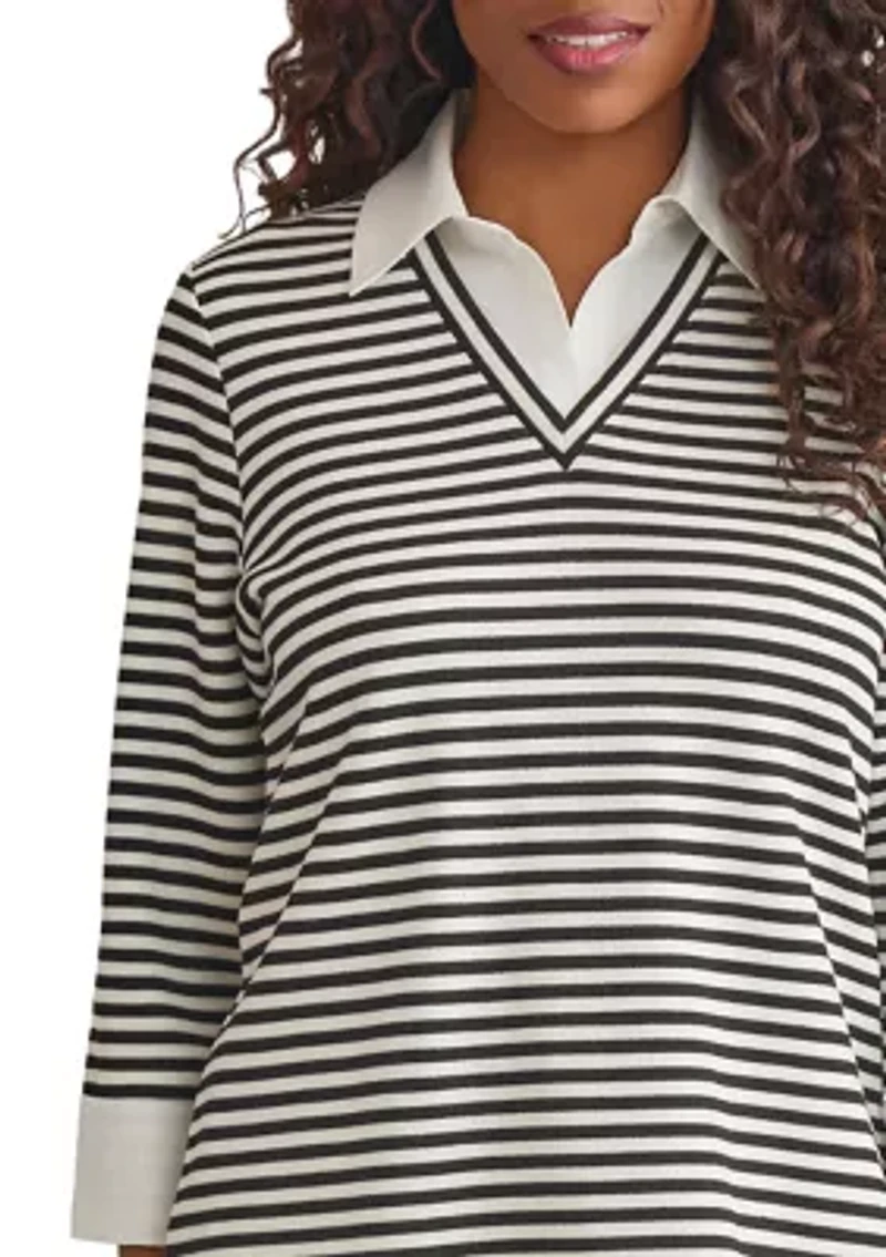 Women's 3/4 Sleeve Collar 2fer Top