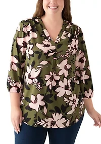 Plus 3/4 Sleeve V-Neck Tunic Top