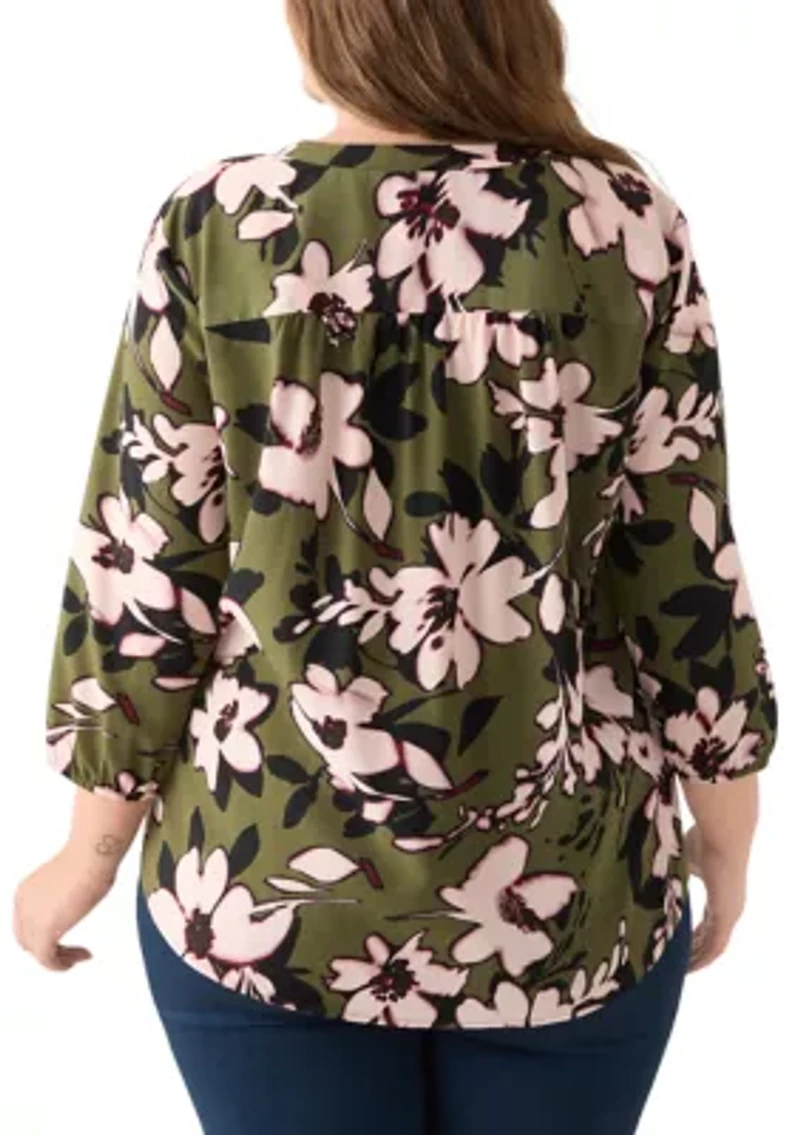 Plus 3/4 Sleeve V-Neck Tunic Top