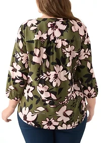 Plus 3/4 Sleeve V-Neck Tunic Top