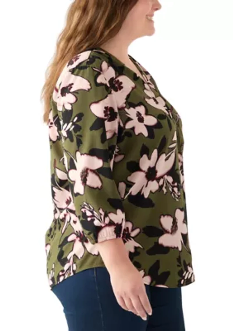 Plus 3/4 Sleeve V-Neck Tunic Top