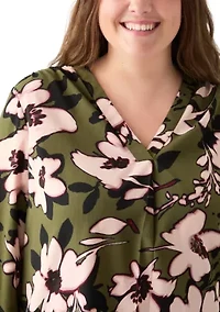 Plus 3/4 Sleeve V-Neck Tunic Top