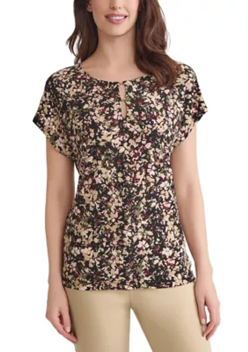 Women's Short Sleeve Printed Double Trim Top