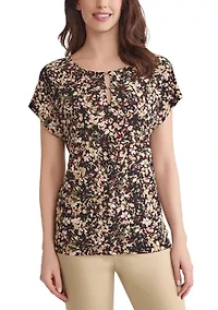 Women's Short Sleeve Printed Double Trim Top