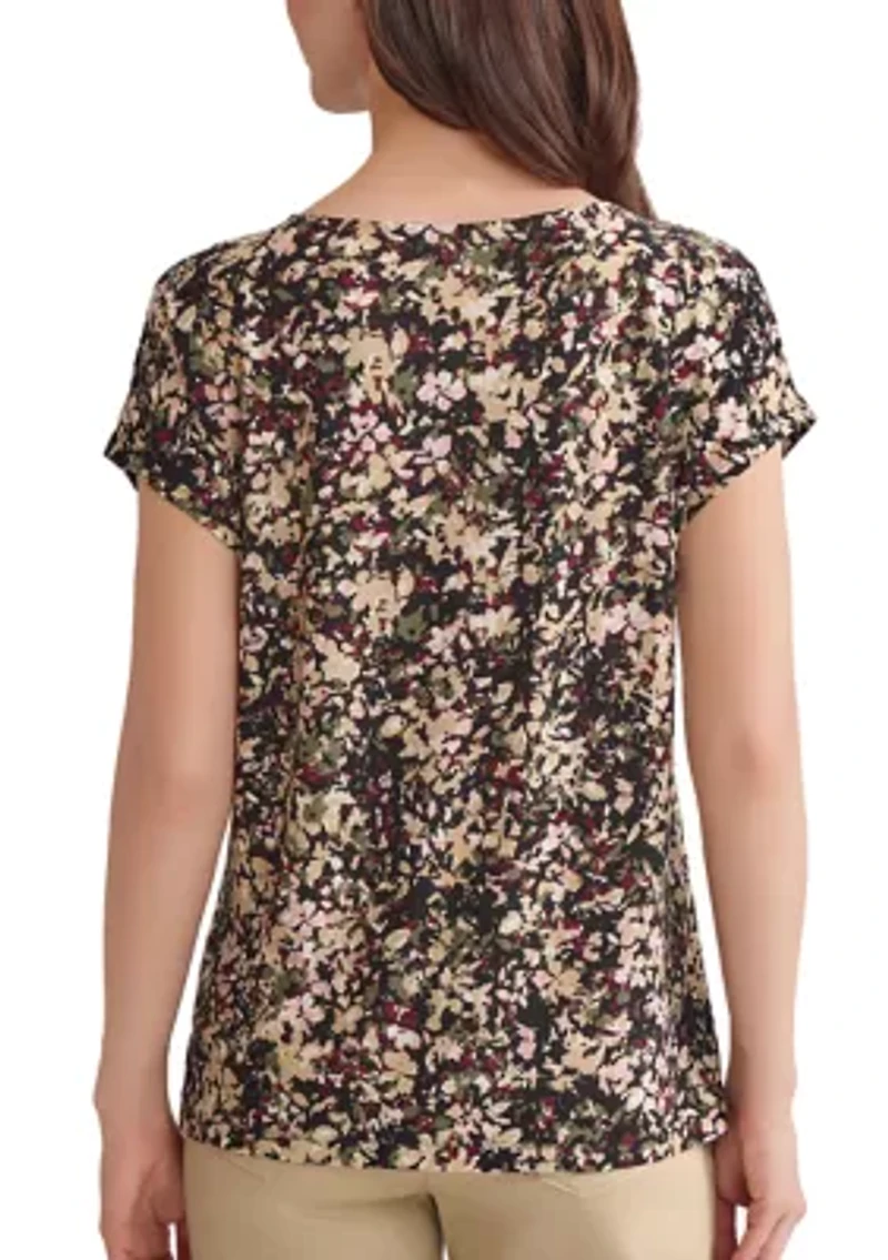 Women's Short Sleeve Printed Double Trim Top