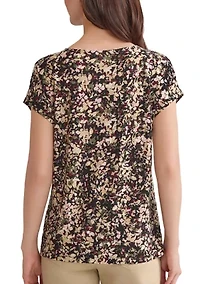 Women's Short Sleeve Printed Double Trim Top