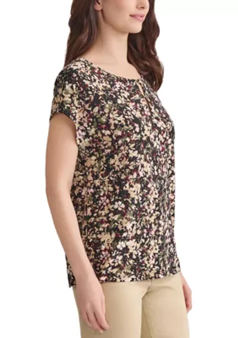 Women's Short Sleeve Printed Double Trim Top