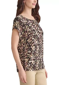 Women's Short Sleeve Printed Double Trim Top