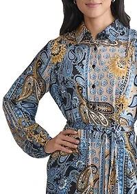 Women's Long Sleeve Printed Chiffon A-Line Dress