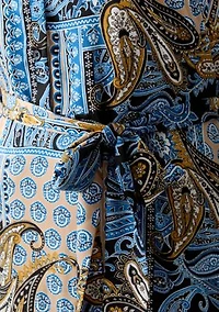 Plus Long Sleeve Shirt Dress with Small Tiered Printed Flat Satin Self Back-Facing