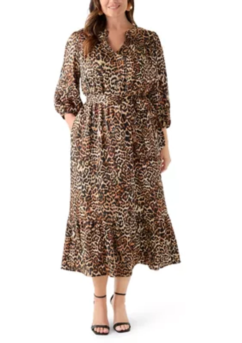 Women's 3/4 Sleeve Printed Chiffon Shirt Dress
