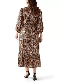 Women's 3/4 Sleeve Printed Chiffon Shirt Dress