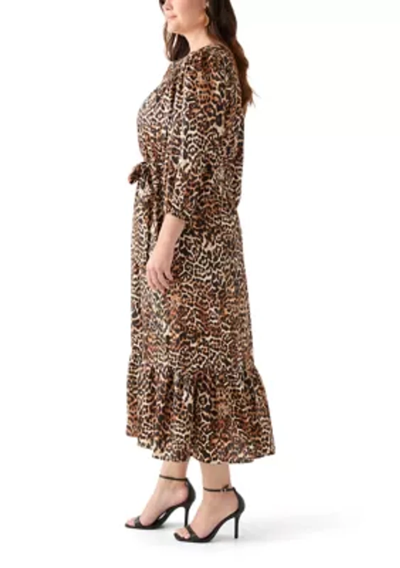 Women's 3/4 Sleeve Printed Chiffon Shirt Dress