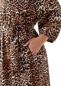 Women's 3/4 Sleeve Printed Chiffon Shirt Dress