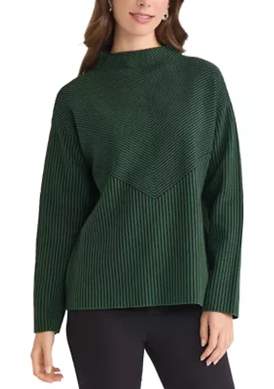 Petite Mock Neck Long Sleeve Jacquard Sweater