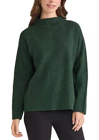 Petite Mock Neck Long Sleeve Jacquard Sweater