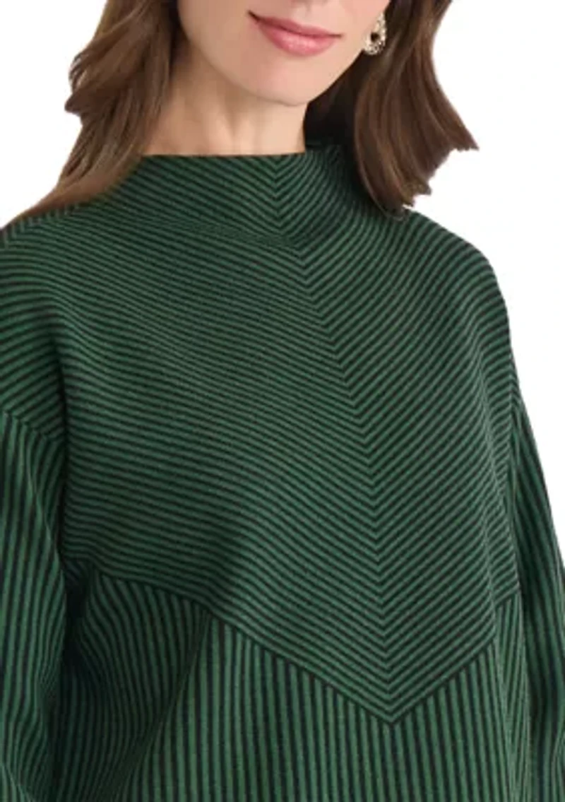 Petite Mock Neck Long Sleeve Jacquard Sweater