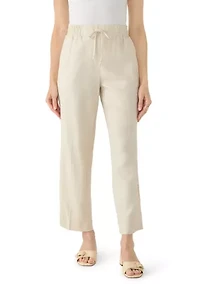 Petite Linen Pull-On Straight-Leg Pant