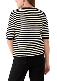 Petite Short Sleeve Textured Stripesd Cardigan