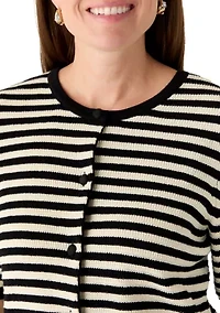 Petite Short Sleeve Textured Stripesd Cardigan
