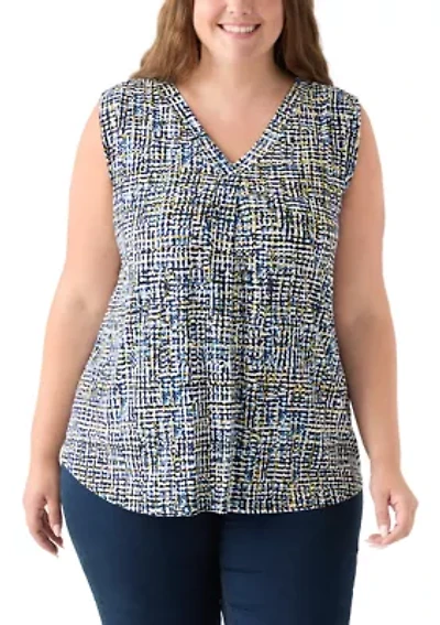 Plus Sleeveless V-Neck Printed Shell Top