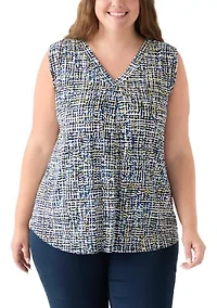 Plus Sleeveless V-Neck Printed Shell Top
