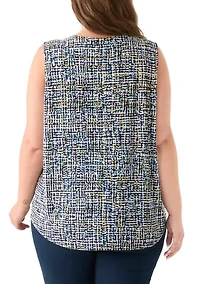 Plus Sleeveless V-Neck Printed Shell Top