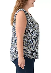 Plus Sleeveless V-Neck Printed Shell Top