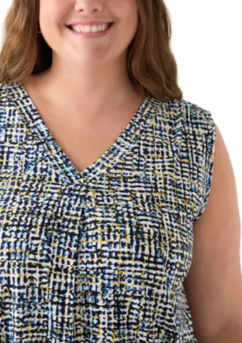 Plus Sleeveless V-Neck Printed Shell Top