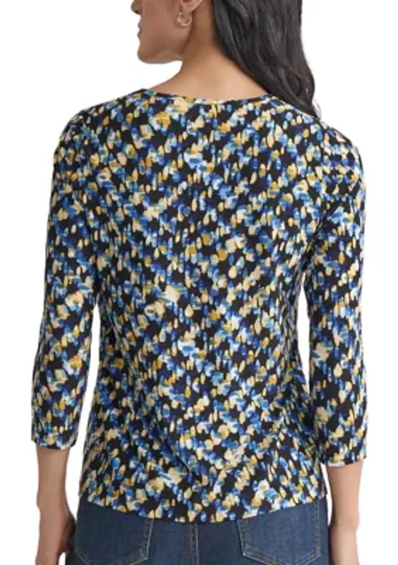 Petite 3/4 Sleeve Keyhole Top