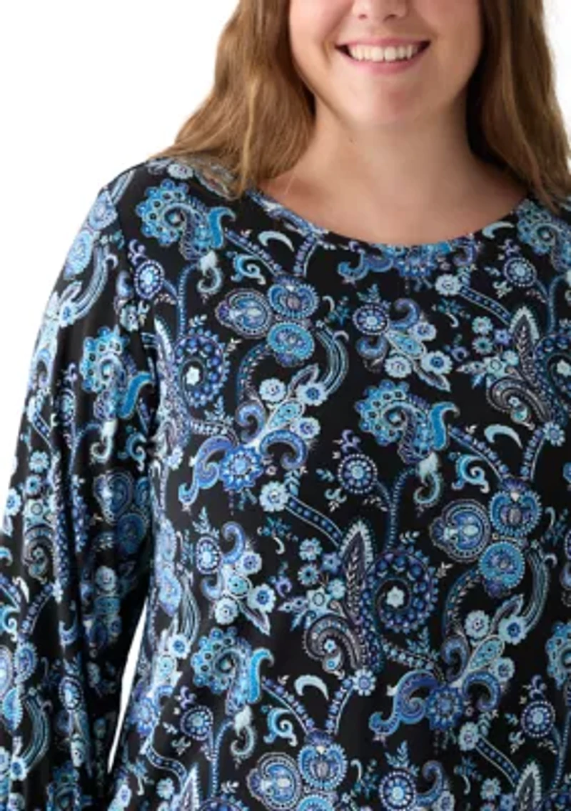 Plus Crew Neck 3/4 Sleeve Printed Top