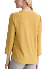 Petite Seeveless V-Neck Pleat Front Shell - Printed