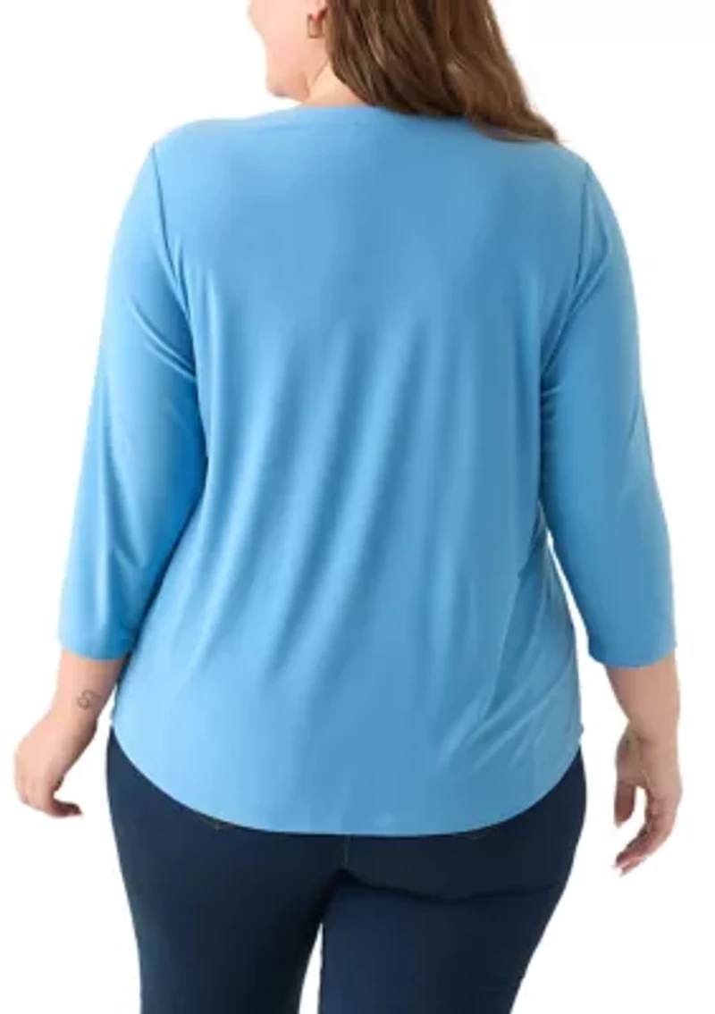 Plus 3/4 Sleeve Pocket Top