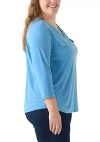 Plus 3/4 Sleeve Pocket Top