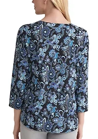 Petite 3/4 Sleeve Split Neck Top