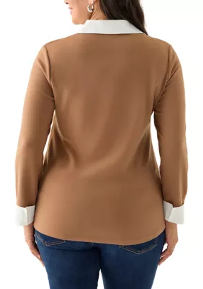 Plus Long Sleeve V-Neck Twofer Top