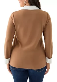 Plus Long Sleeve V-Neck Twofer Top