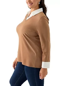 Plus Long Sleeve V-Neck Twofer Top