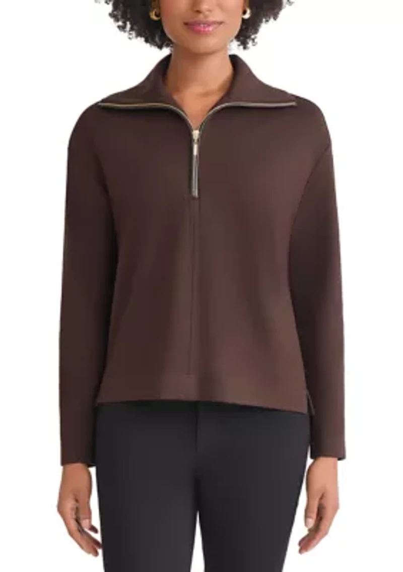 Petite Zip Front Pullover with Elbow Pads