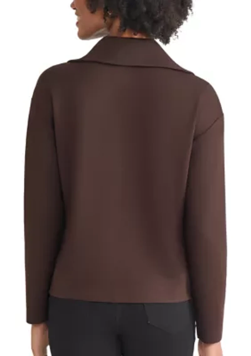 Petite Zip Front Pullover with Elbow Pads