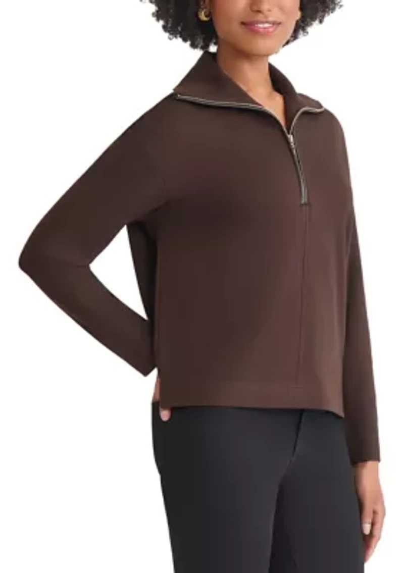 Petite Zip Front Pullover with Elbow Pads