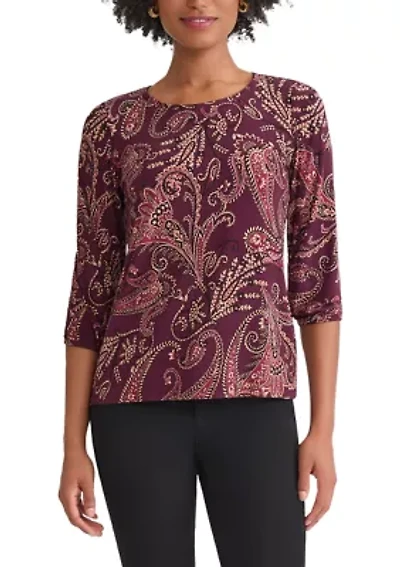 Petite Crewneck with 3/4 Puff Cuff Sleeve Top