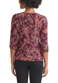 Petite Crewneck with 3/4 Puff Cuff Sleeve Top