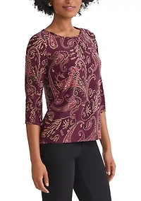 Petite Crewneck with 3/4 Puff Cuff Sleeve Top