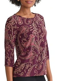 Petite Crewneck with 3/4 Puff Cuff Sleeve Top