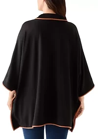 Plus 3/4 Zip Serenity Knit Poncho with Leather Trim
