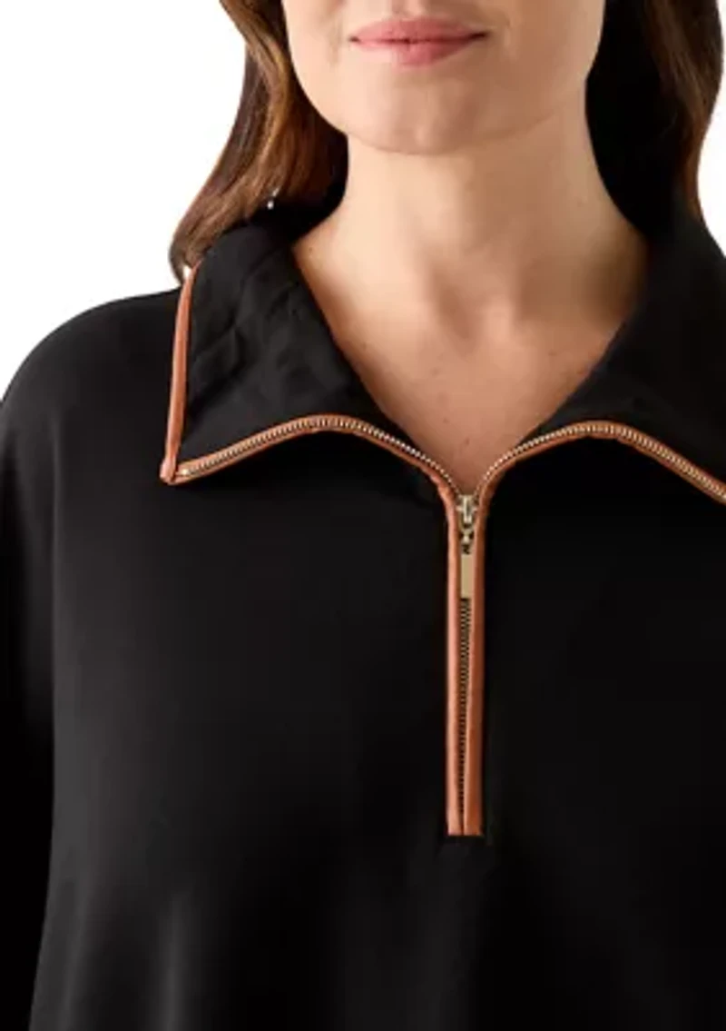 Plus 3/4 Zip Serenity Knit Poncho with Leather Trim