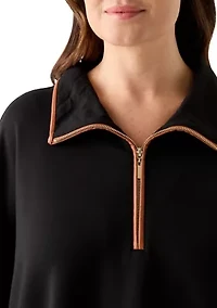 Plus 3/4 Zip Serenity Knit Poncho with Leather Trim