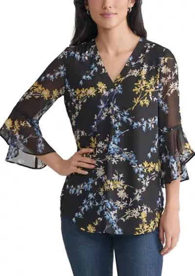 Women's Flutter Sleeve Ruffle Blouse