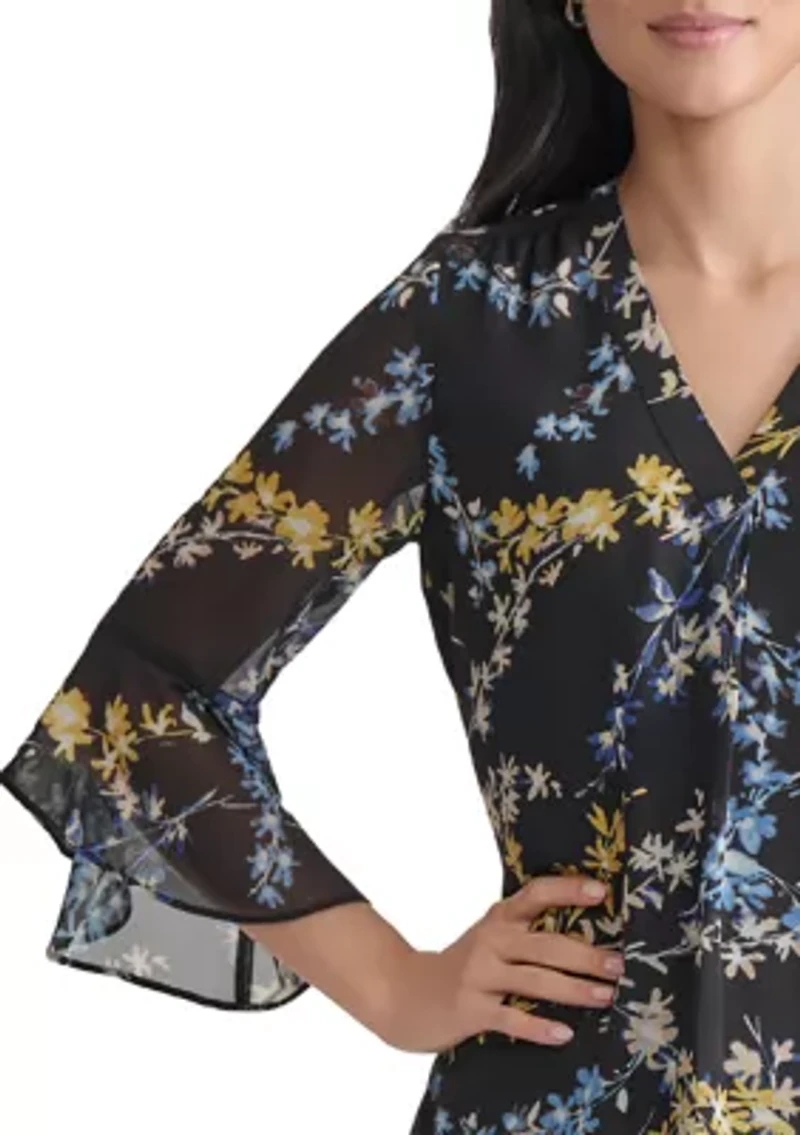 Women's Flutter Sleeve Ruffle Blouse